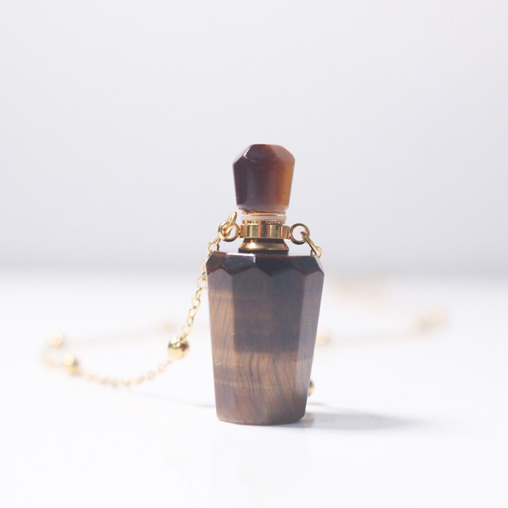 Natural Tiger Eye Gemstone Screw Top  Perfume Bottle pendant necklace bead chain